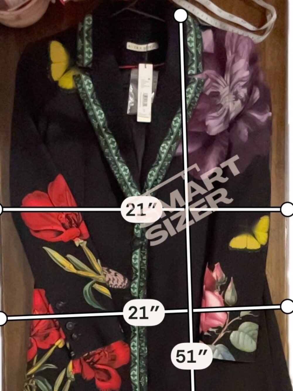 NWT Alice + Olivia Bret Black Red Floral Fitted Long Blazer Maxi Coat Size XS - Picture 11 of 12